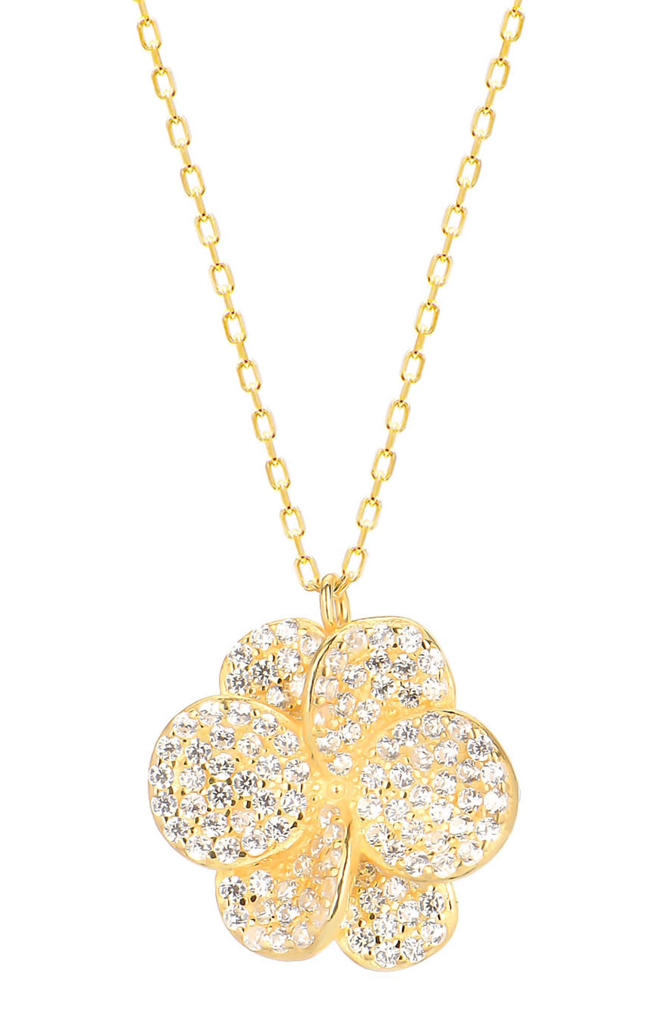 GABI RIELLE Pavé Cubic Zirconia Floral Pendant Necklace