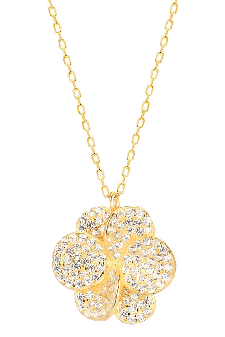 Pavé Cubic Zirconia Floral Pendant Necklace, Main, color, GOLD