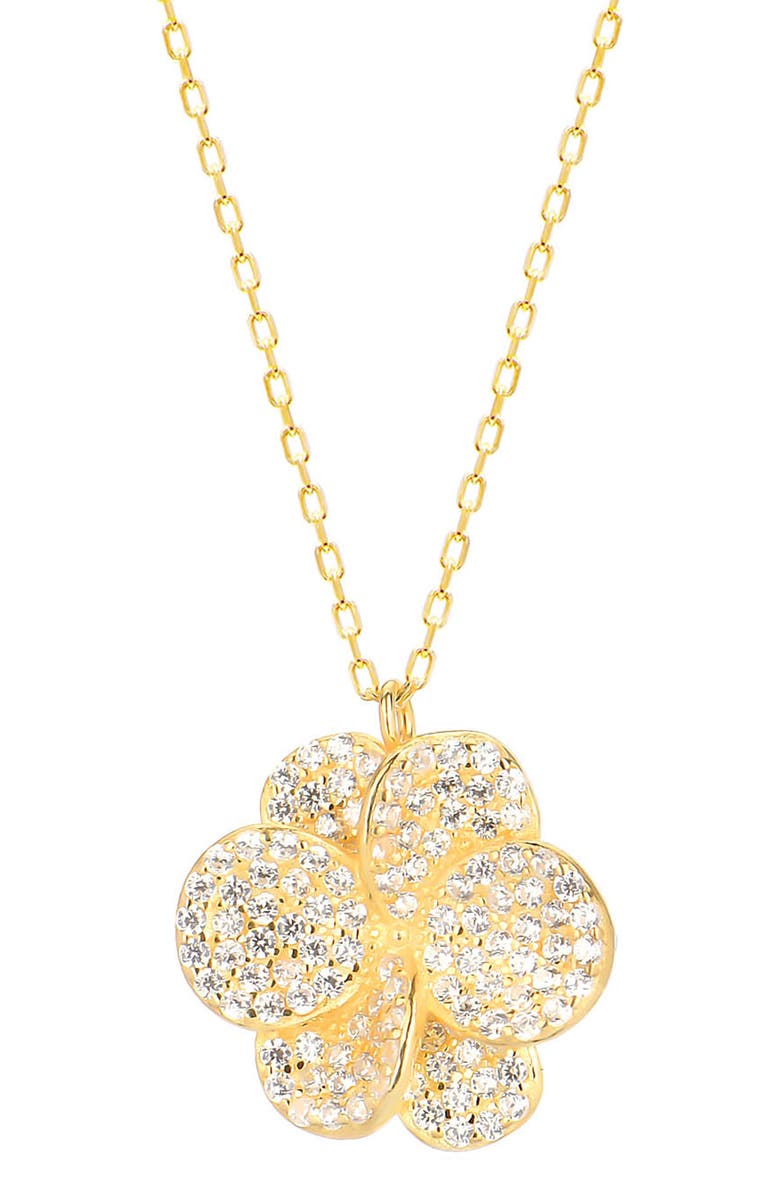 GABI RIELLE Pavé Cubic Zirconia Floral Pendant Necklace, Main, color, Gold