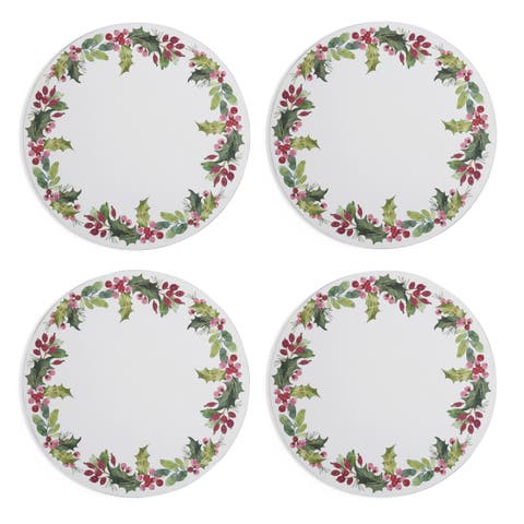 Botanic Garden Christmas Holly Set Of 4 Round Placemats, 12.25"