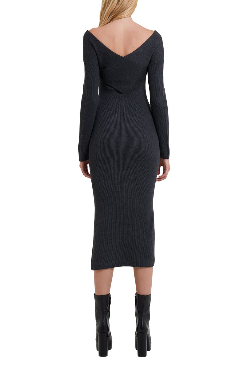 French Connection Lydia Crossover Long Sleeve Rib Midi Dress, Alternate, color, 