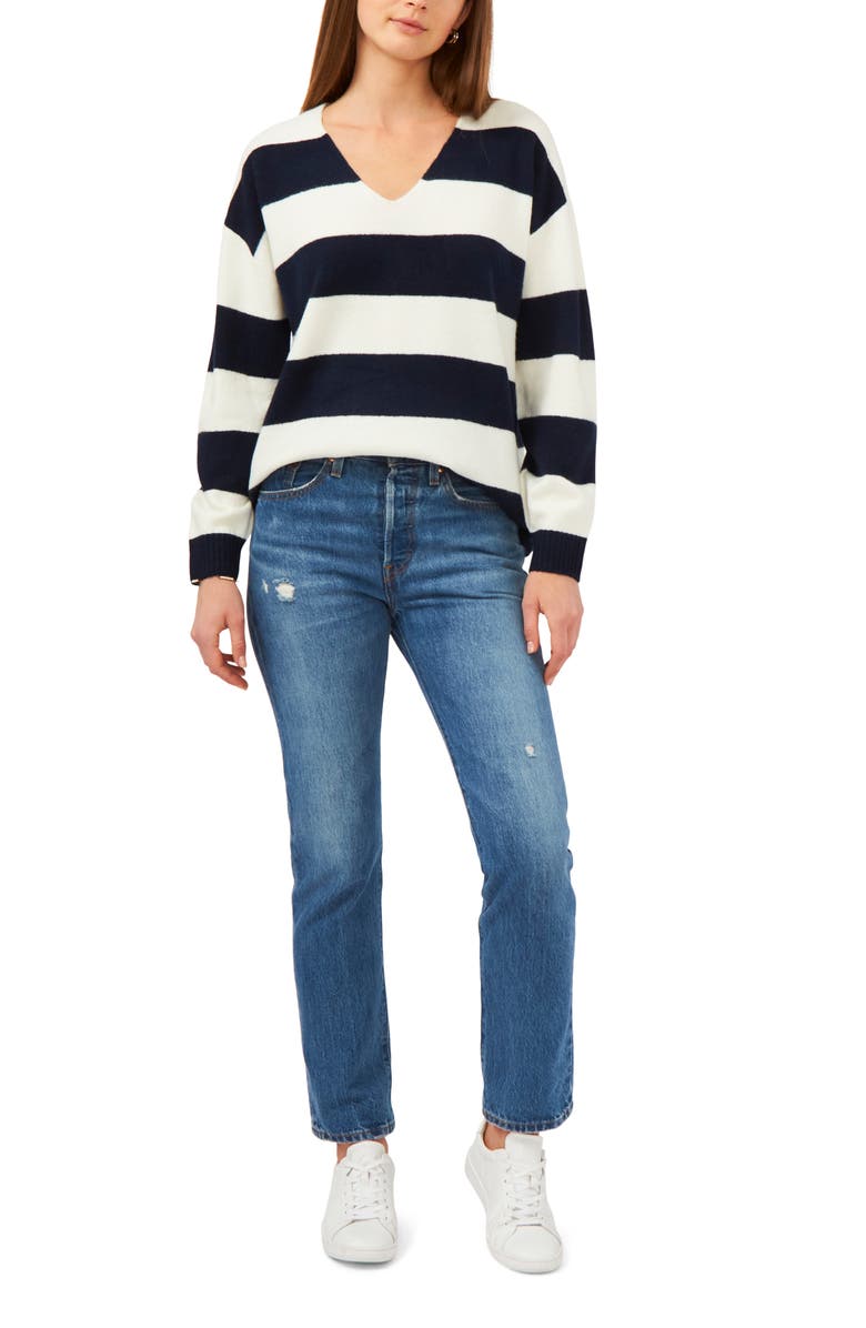 Vince Camuto Stripe V-Neck Sweater, Alternate, color,