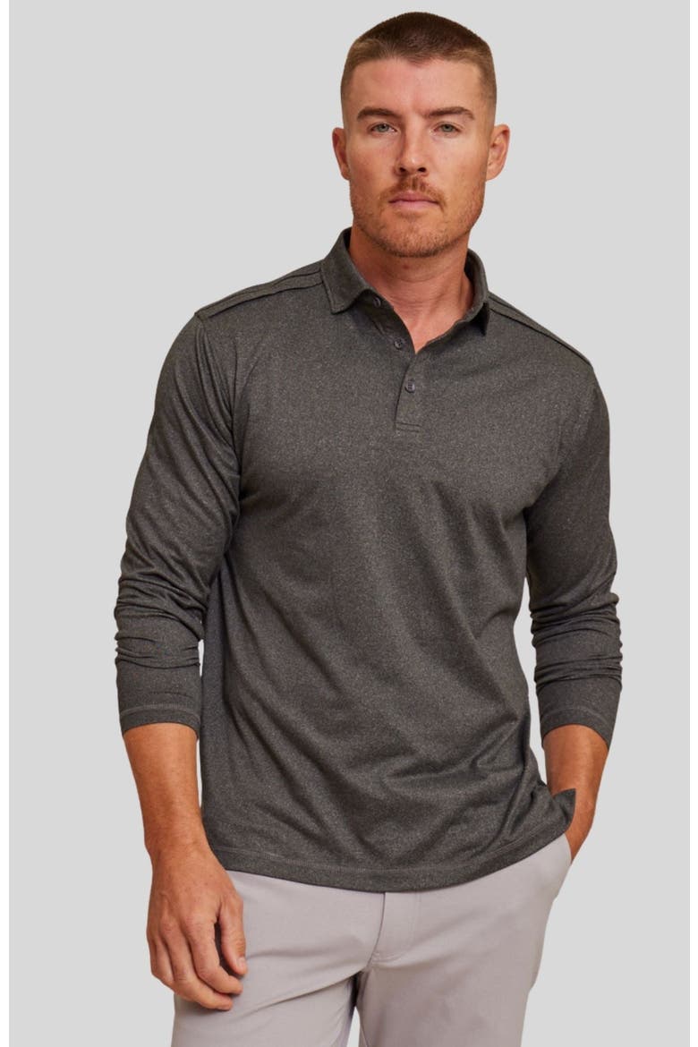 The Voyager Long Sleeve Polo, Main, color, Onyx Heather