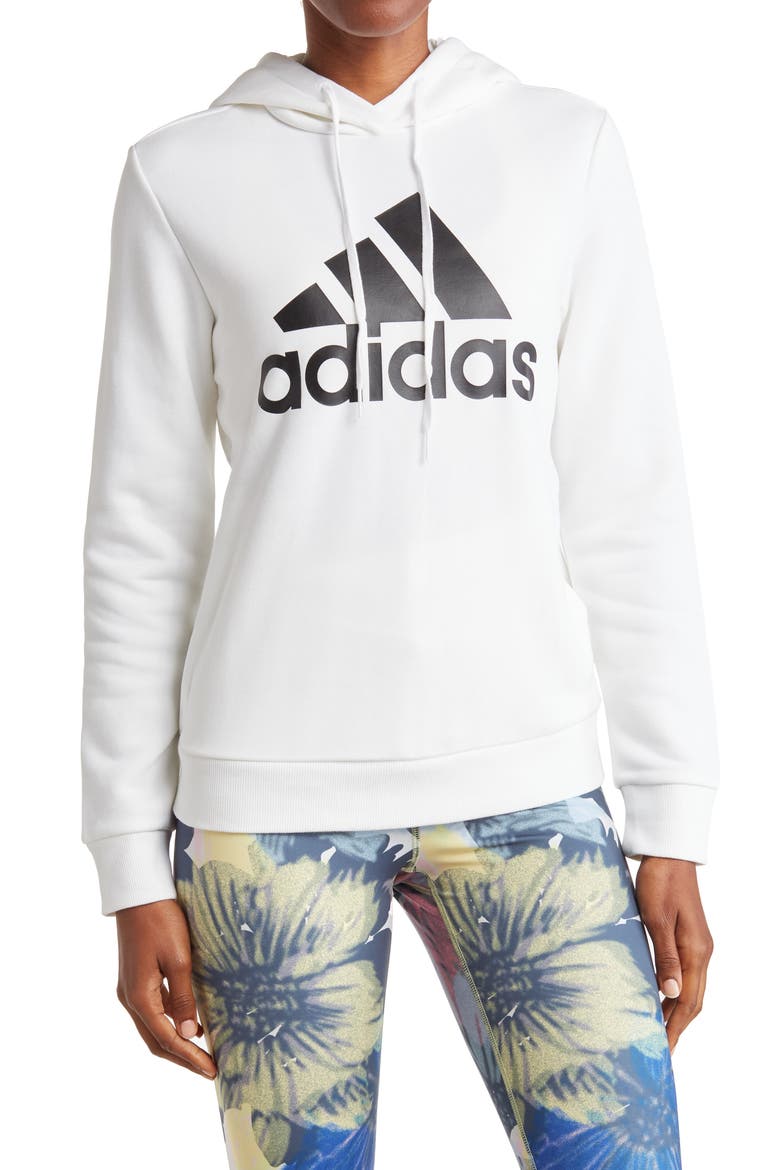 Loungewear Essentials Logo Fleece Pullover Hoodie, Main, color, WHITE/ BLACK