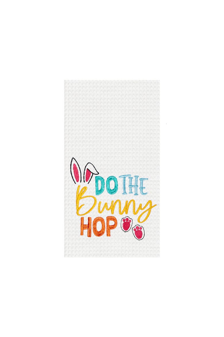 "Do The Bunny Hop" Easter Rabbit Spring Theme Kitchen Dishtowel, Main, color, White