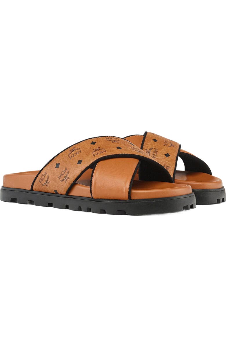 MCM Cross Sandal in Visetos Leather Mix, Alternate, color,