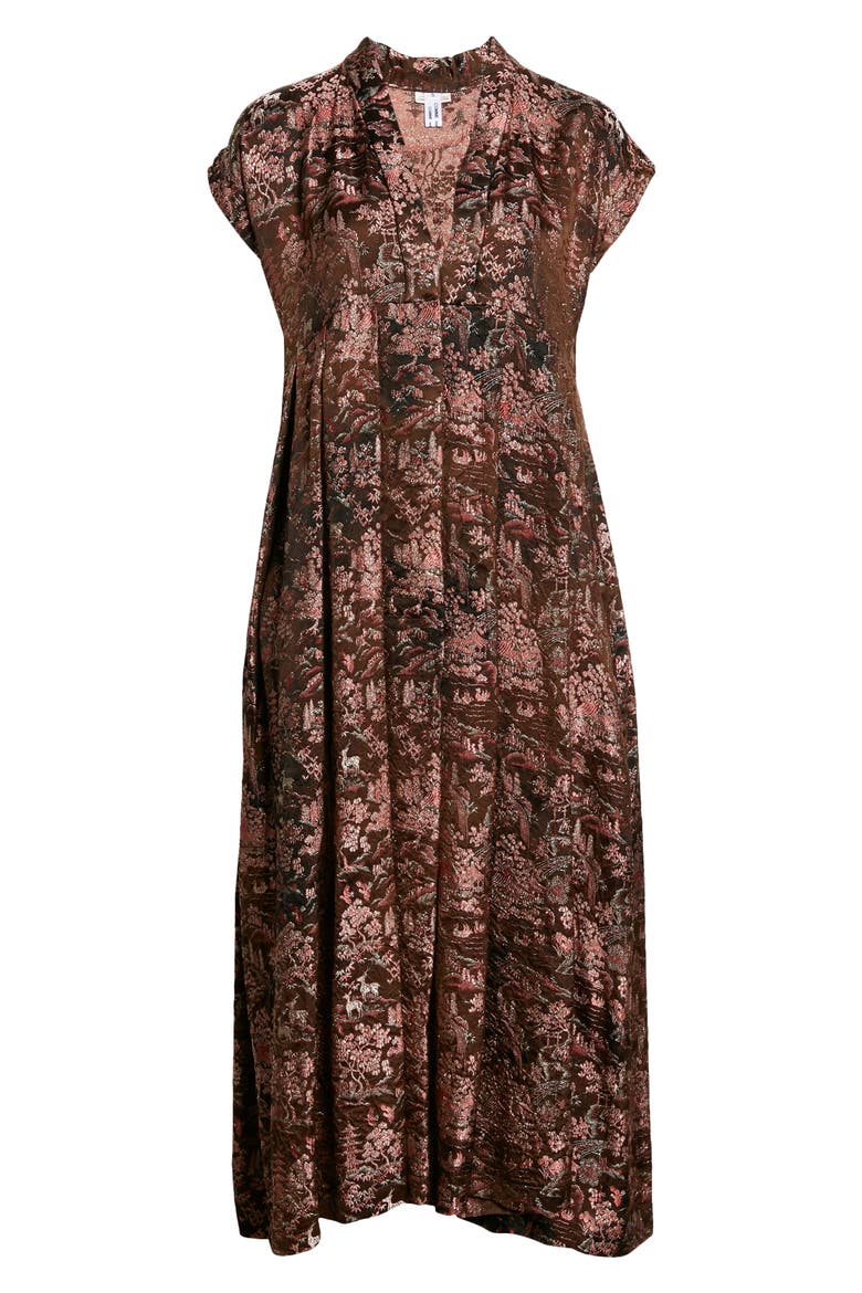 Metallic Brocade Midi Dress, Alternate, color, BLACK