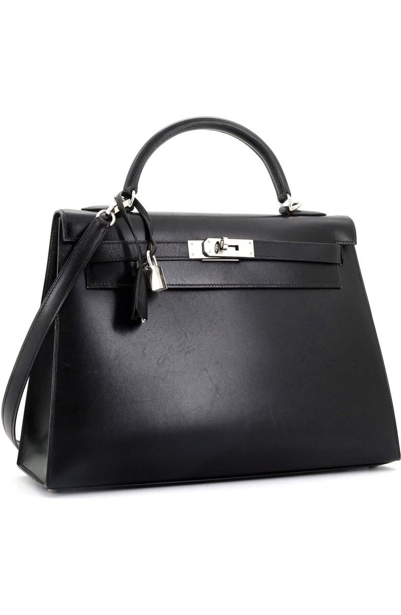 Pre-Owned Hermes Kelly Handbag Black Box Calf with Palladium Hardware 32, Alternate, color,