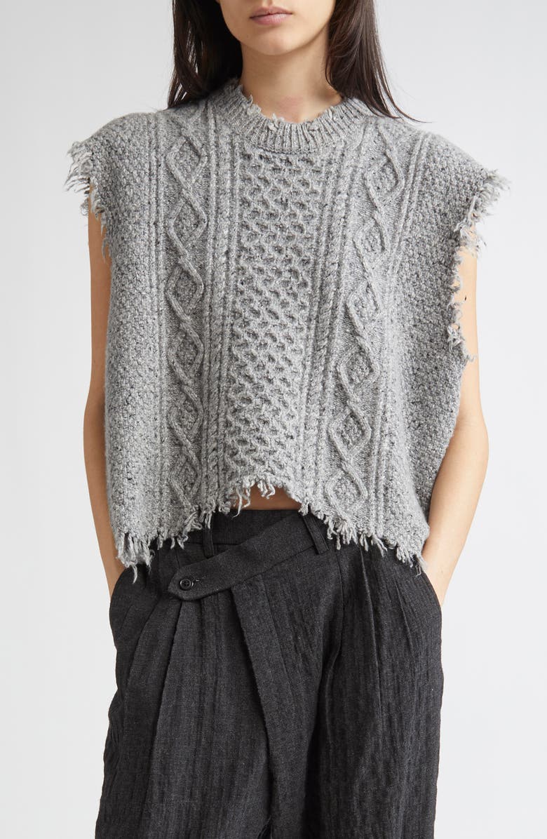 R13 Boyfriend Cable Sweater Vest, Main, color, Heather Grey Tweed