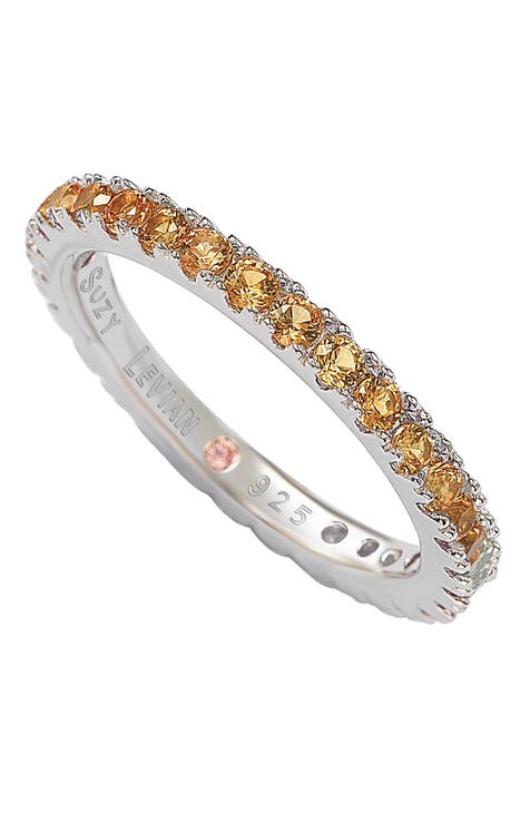 Sterling Silver Orange CZ Eternity Band Ring