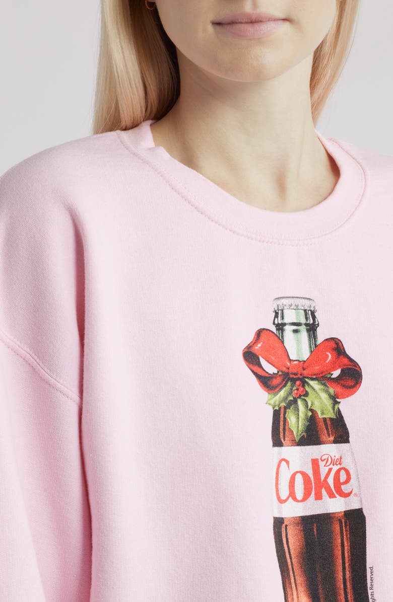Junk Food Diet Coke Bottle Bow Fleece Sweatshirt, Alternate, color, Light Pink