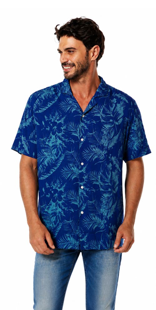 Mio Marino Tropical Print Button-down Hawaiian Camp Shirt In Blue