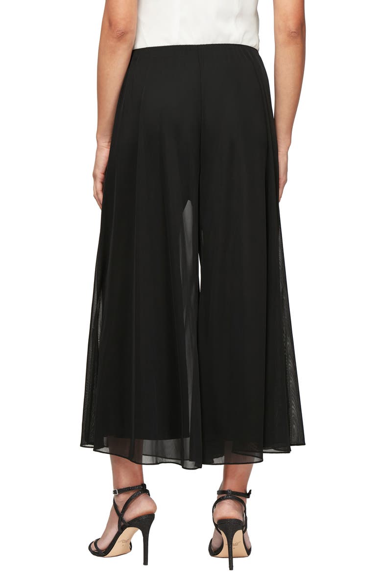 Alex Evenings Wide Leg Crop Mesh Panel Pants, Alternate, color, Black