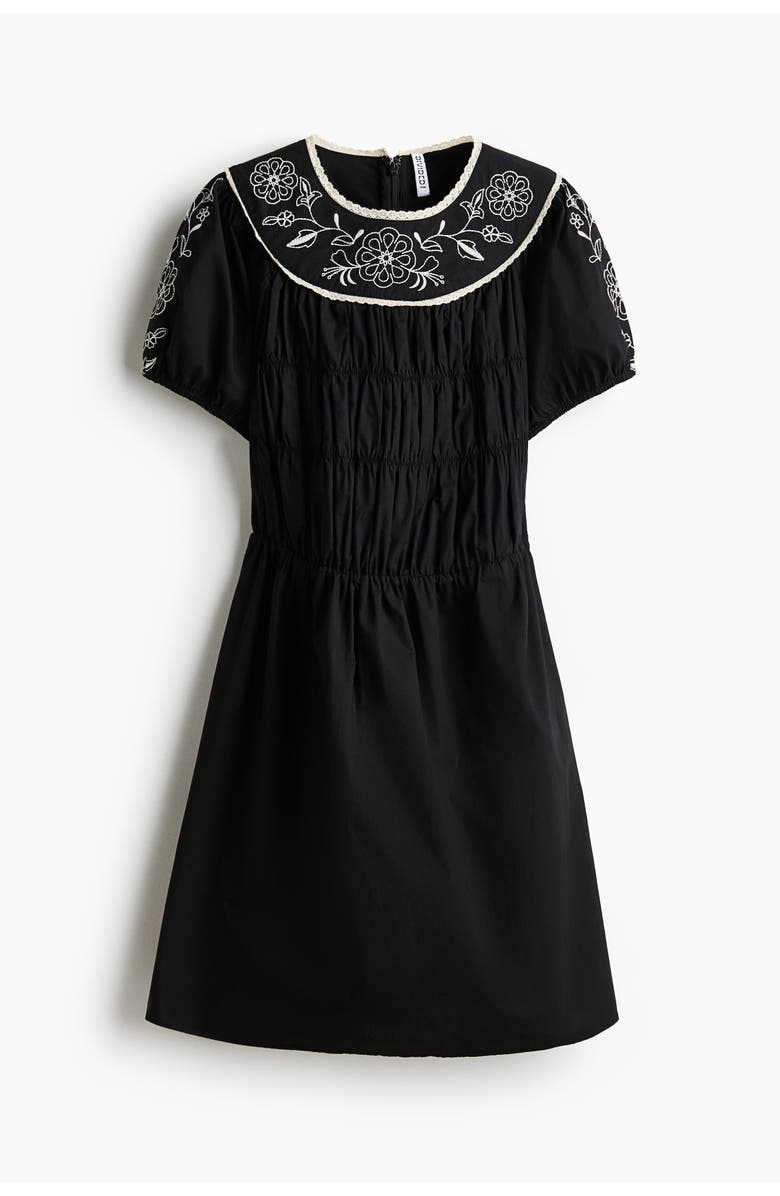 H&M Embroidered Poplin Dress, Alternate, color, Black/Flowers