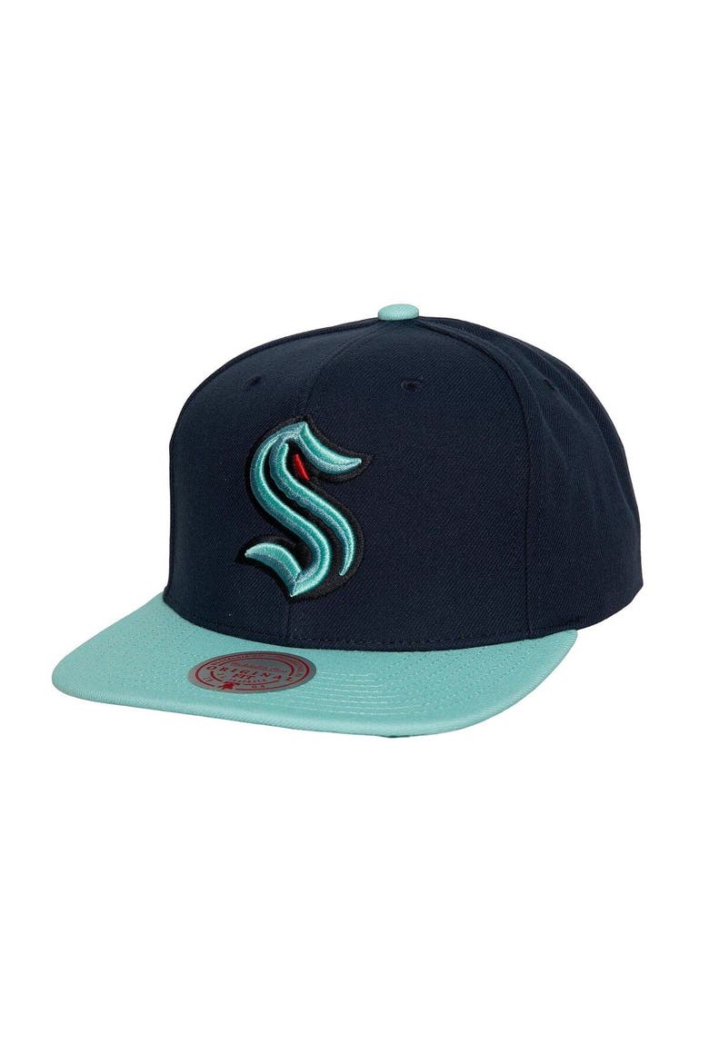 Men's Mitchell & Ness Navy Seattle Kraken Core Team Ground 2.0 Snapback Hat, Main, color, Navy
