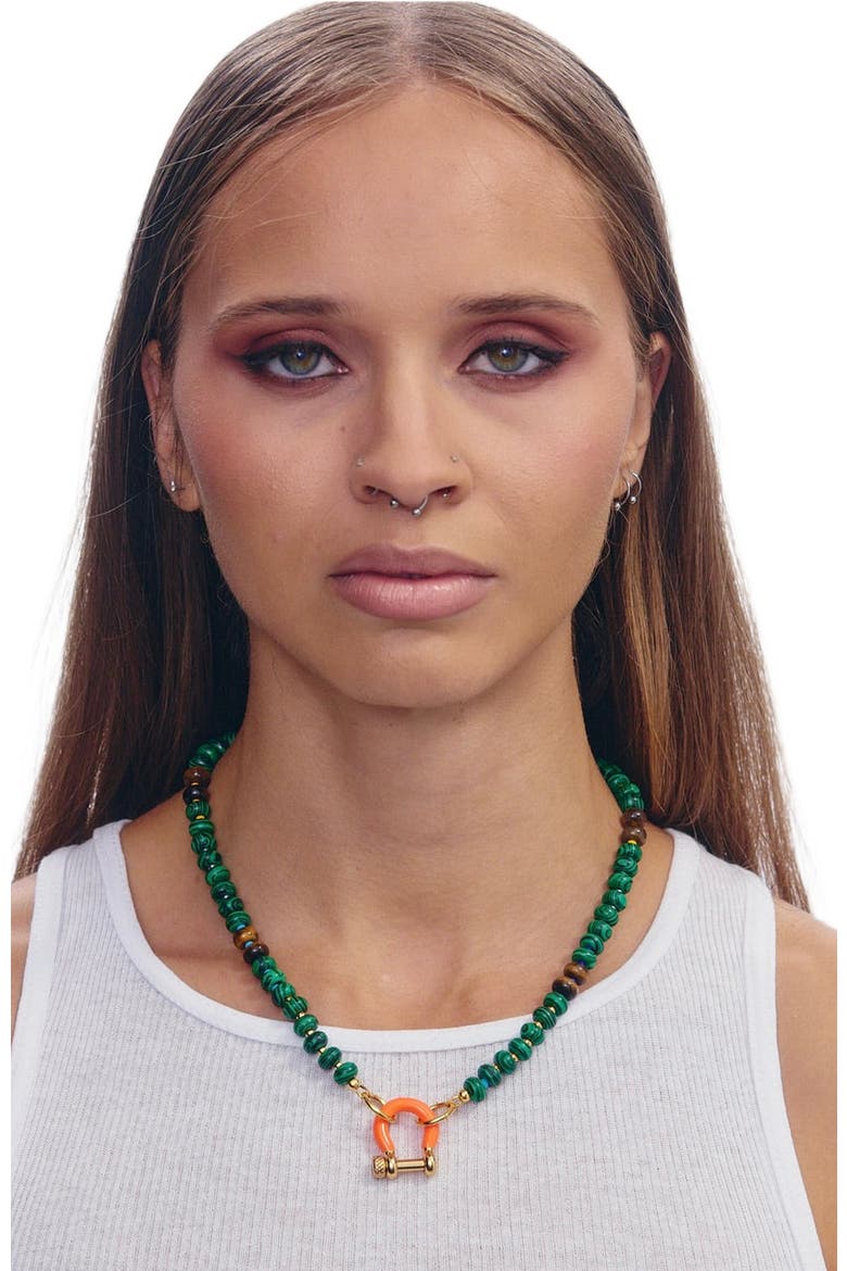Bean Gender Inclusive Malachite Tiger Eye Necklace, Alternate, color, Green