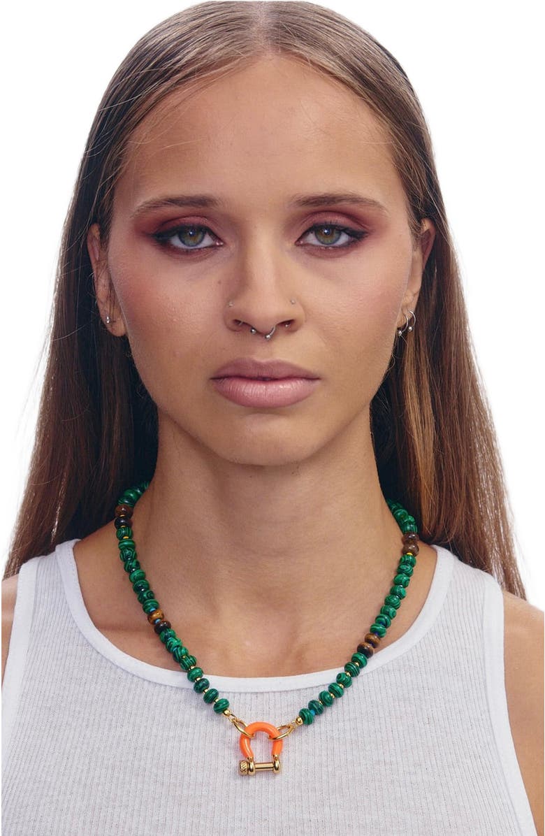 SHOP SPICY DAN Bean Gender Inclusive Malachite Tiger Eye Necklace, Alternate, color, Green