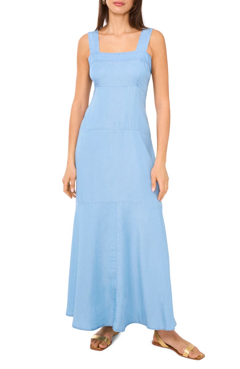 Vince Camuto Sleeveless Tiered Chambray Maxi Dress, Main, color, Indigo