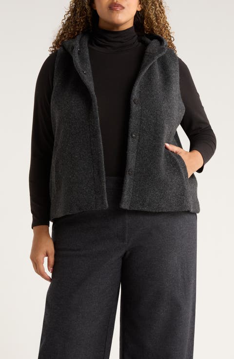 Wool Blend Hooded Vest (Plus)