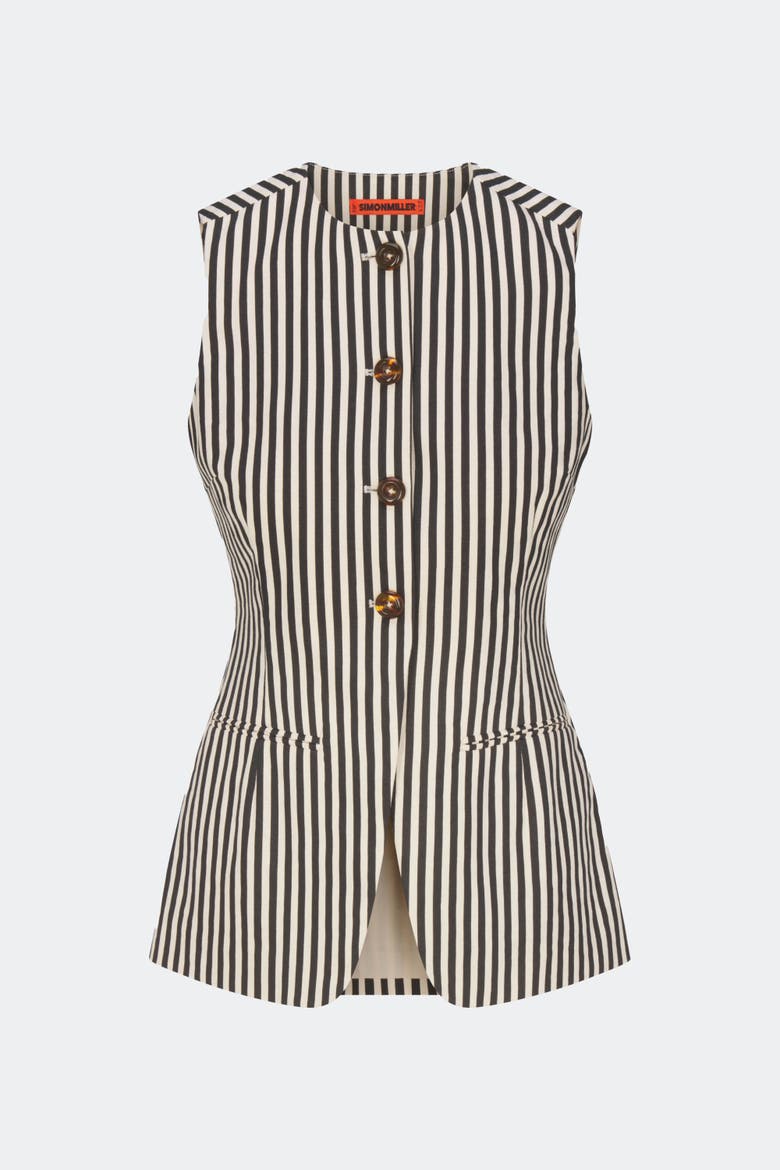 Del Mar Linen Vest, Alternate, color, BLACK/MACADAMIA MICRO STRIPE