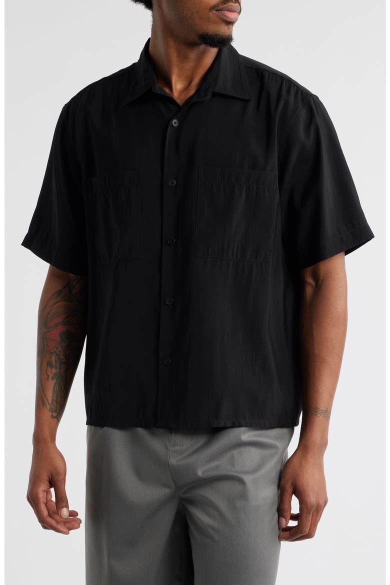 Resort Boxy Short Sleeve Button-Up Shirt, Main, color, BLACK