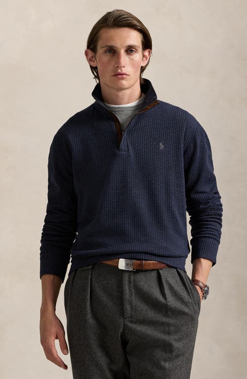 Polo Ralph Lauren Houndstooth Luxury Cotton Blend Quarter Zip Pullover In Blue