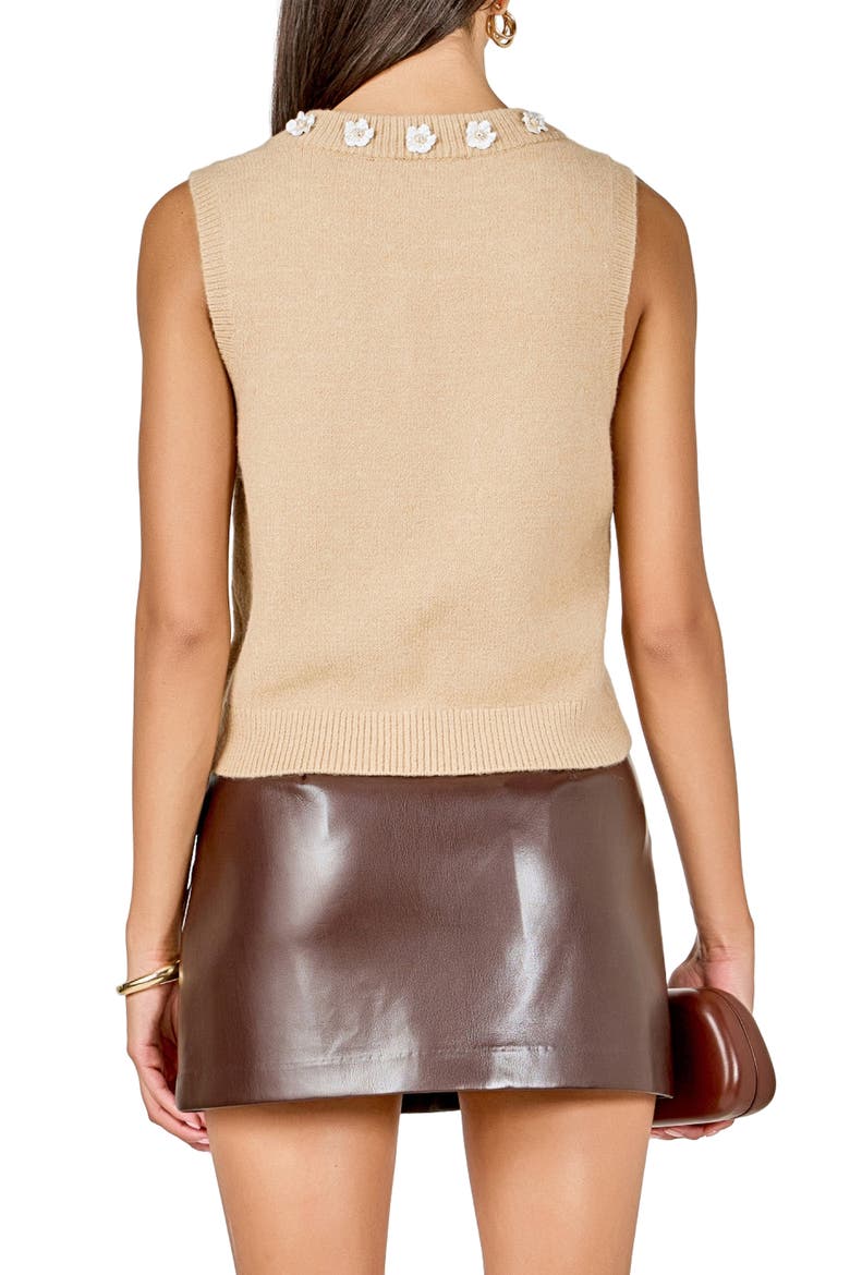 Floral Appliqué Sweater Vest, Alternate, color, TAN