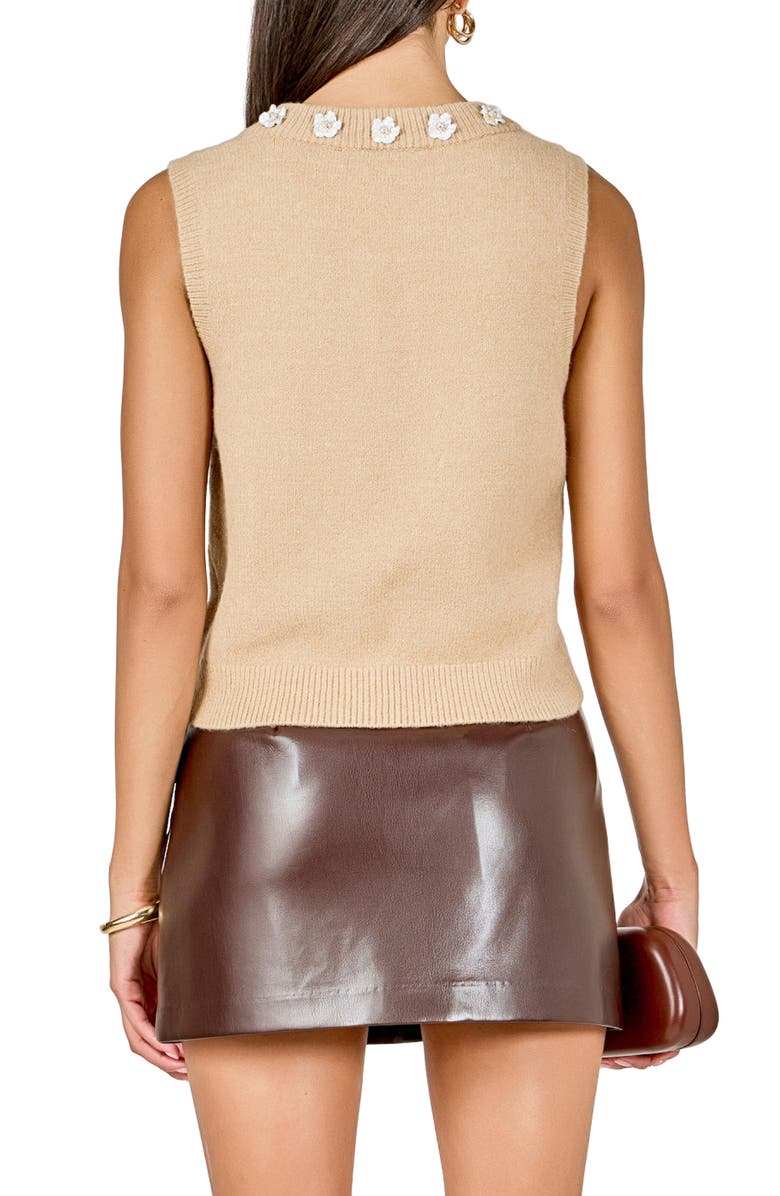 Endless Rose Floral Appliqué Sweater Vest, Alternate, color, Tan