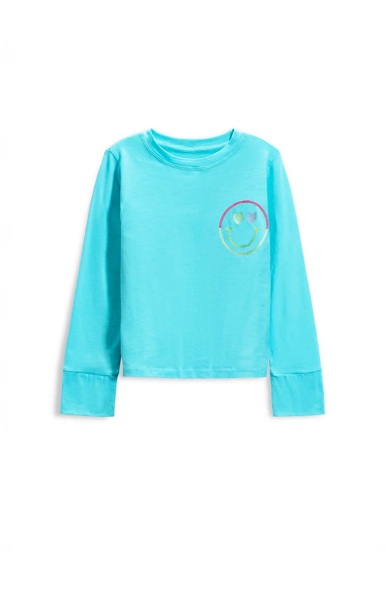 Preppy Goose Smiley Face Embroidered Long Sleeve T-Shirt, Alternate, color, Turquoise