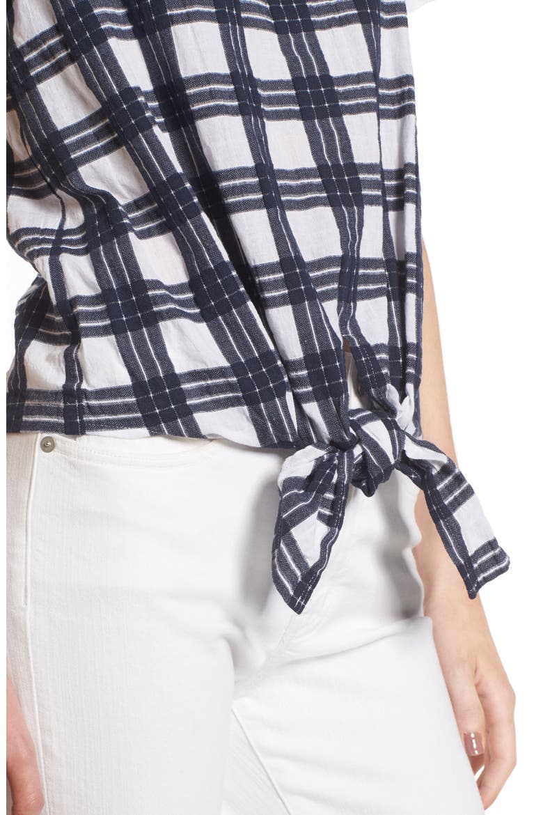 Plaid Tie Front Blouse, Alternate, color, TRANSATLANTIC BLUE