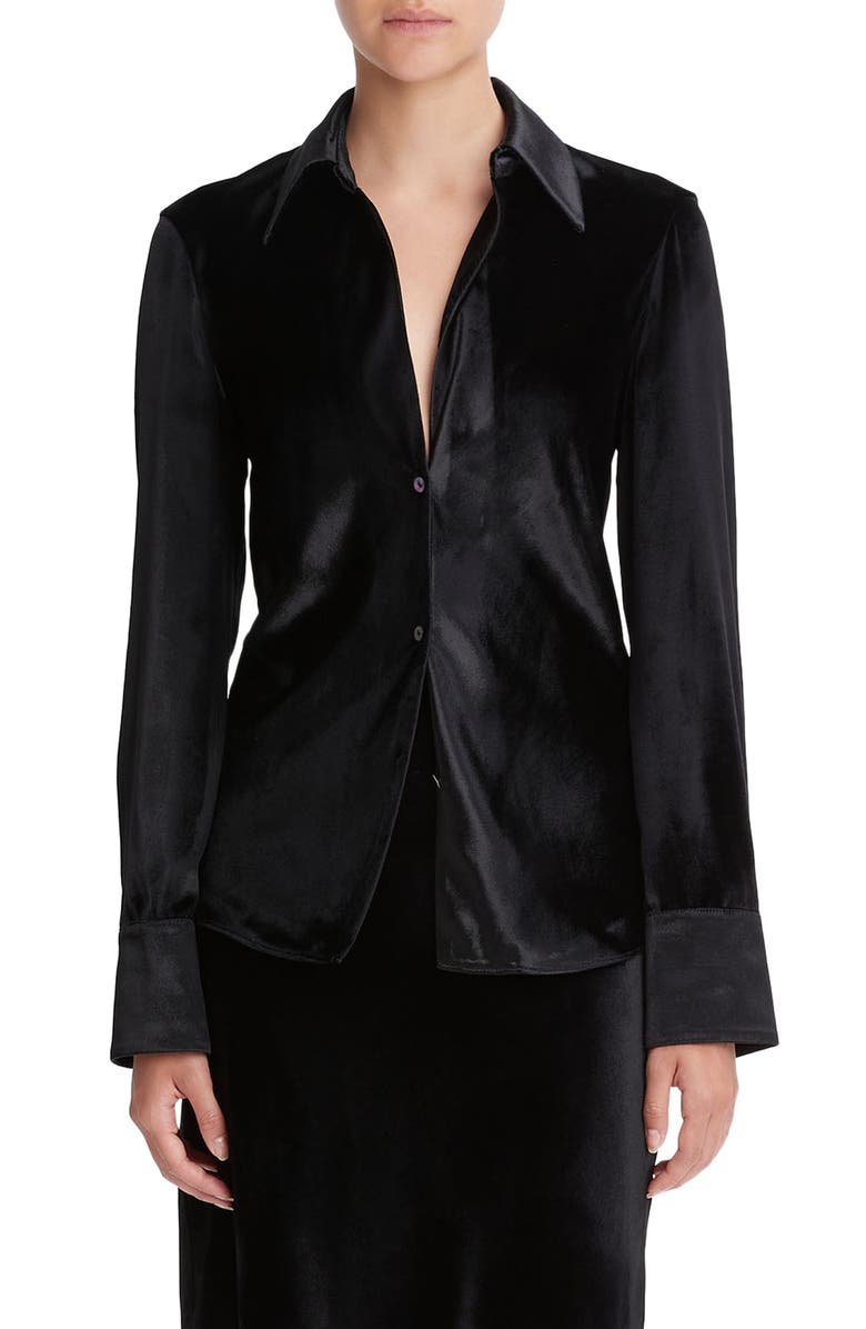 Vince Bias Cut Velvet Blouse, Main, color, Black