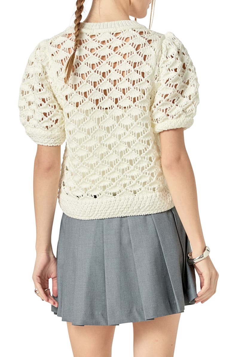 English Factory Open Stitch Puff Sleeve Sweater, Alternate, color, Off White