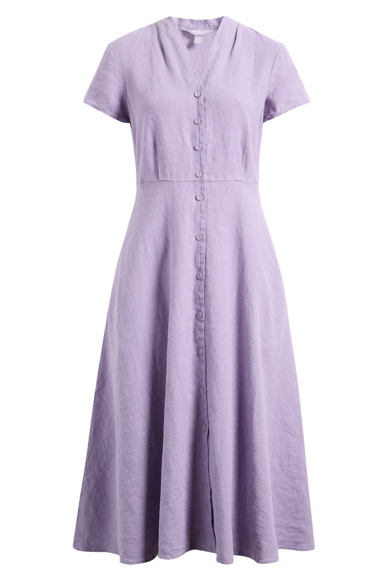 Carved Wood Linen Midi Dress, Alternate, color, BELLFLOWER