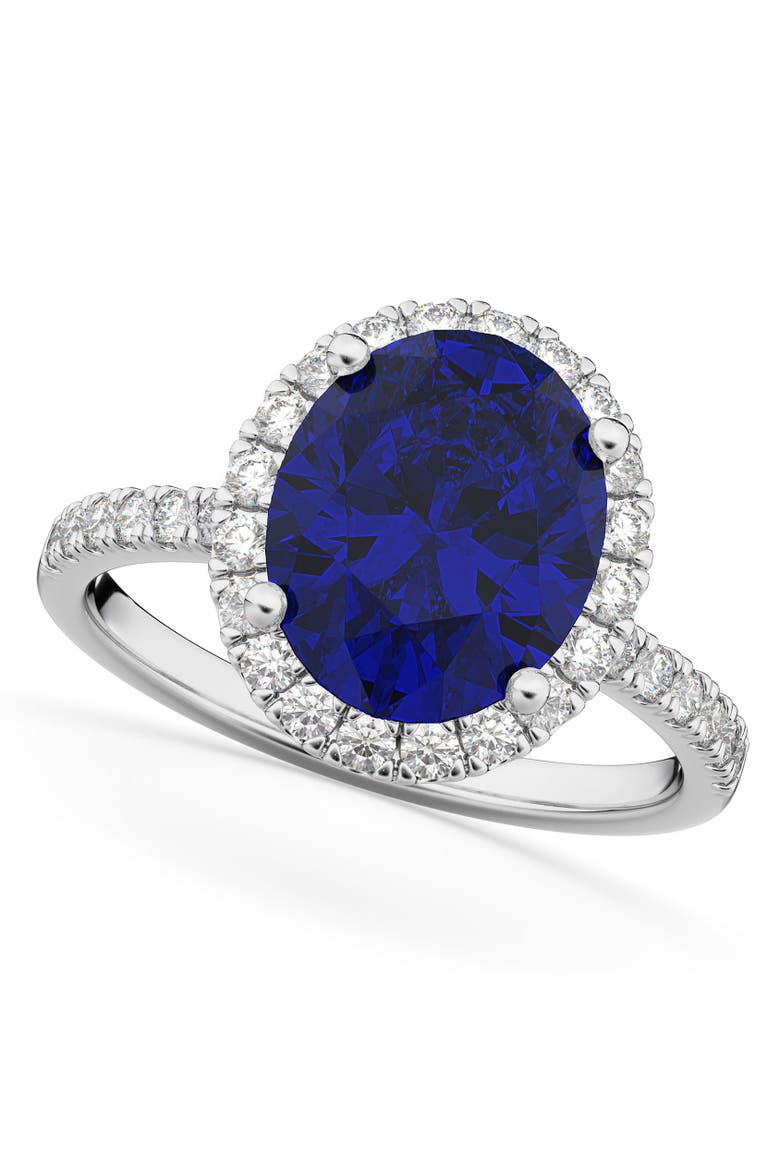 Oval Cut Halo Blue Sapphire & Diamond Engagement Ring 14K, Main, color, 3.66ct/White Gold