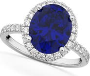 ALLUREZ Oval Cut Halo Blue Sapphire & Diamond Engagement Ring 14K