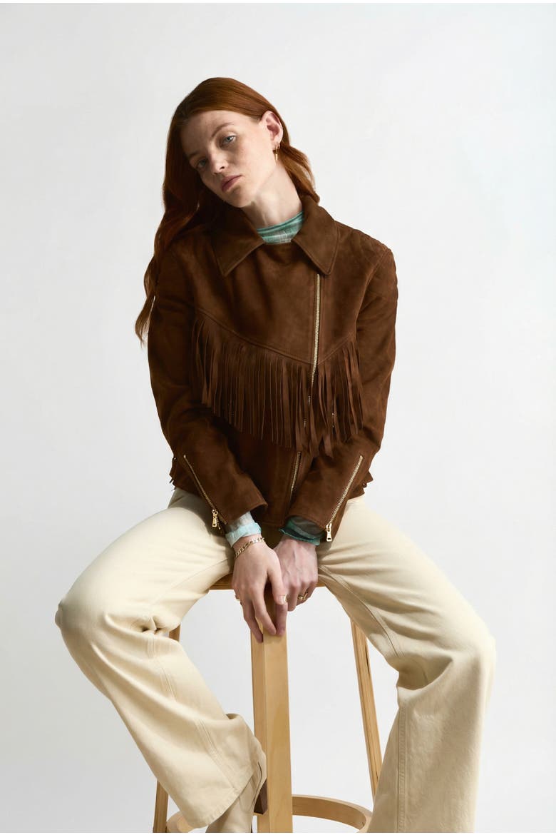 Lara Fringe Suede Jacket, Alternate, color, Chestnut