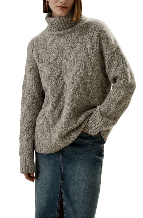 Cable-Knit Cashmere Turtleneck Sweater