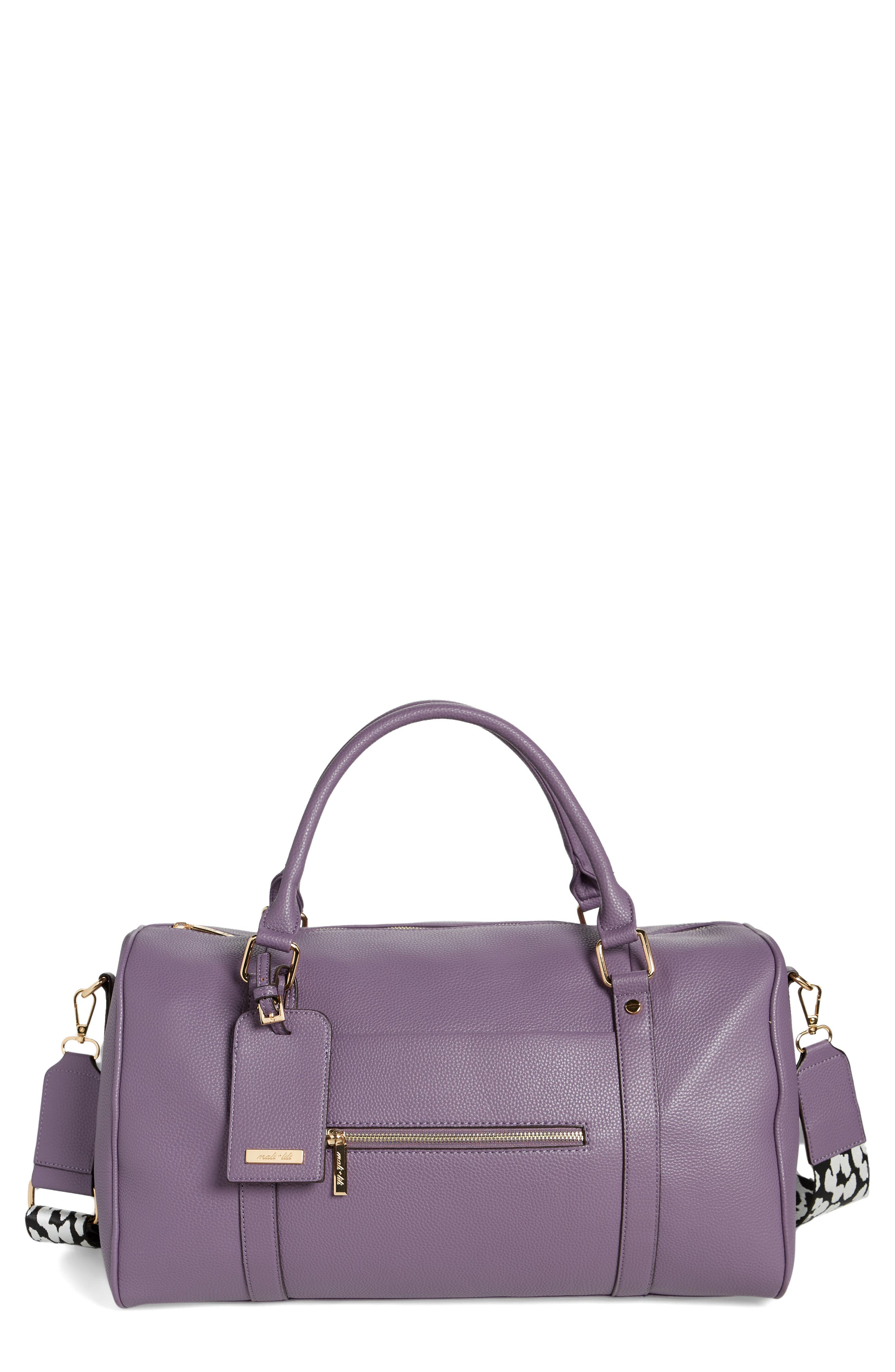 Amber Vegan Leather Overnight Duffle Bag, Main, color, EGGPLANT