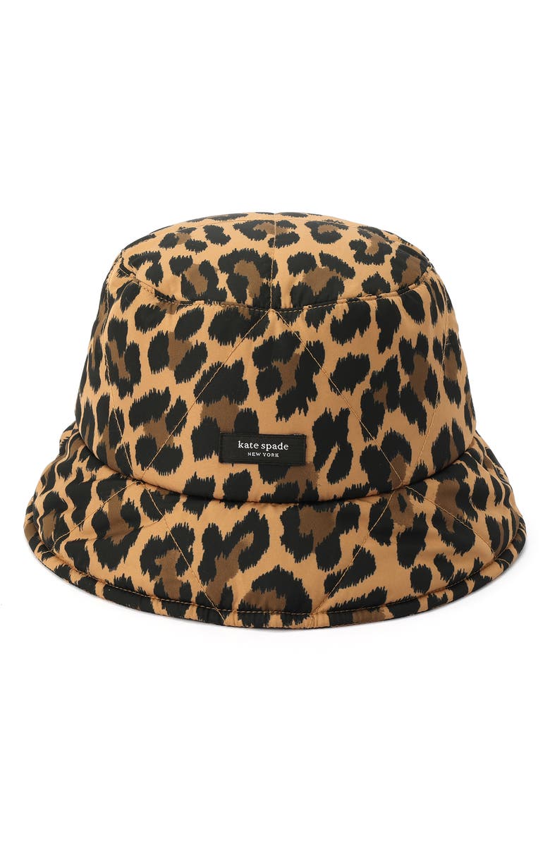 Kate Spade New York classic leopard quilted bucket hat, Main, color,
