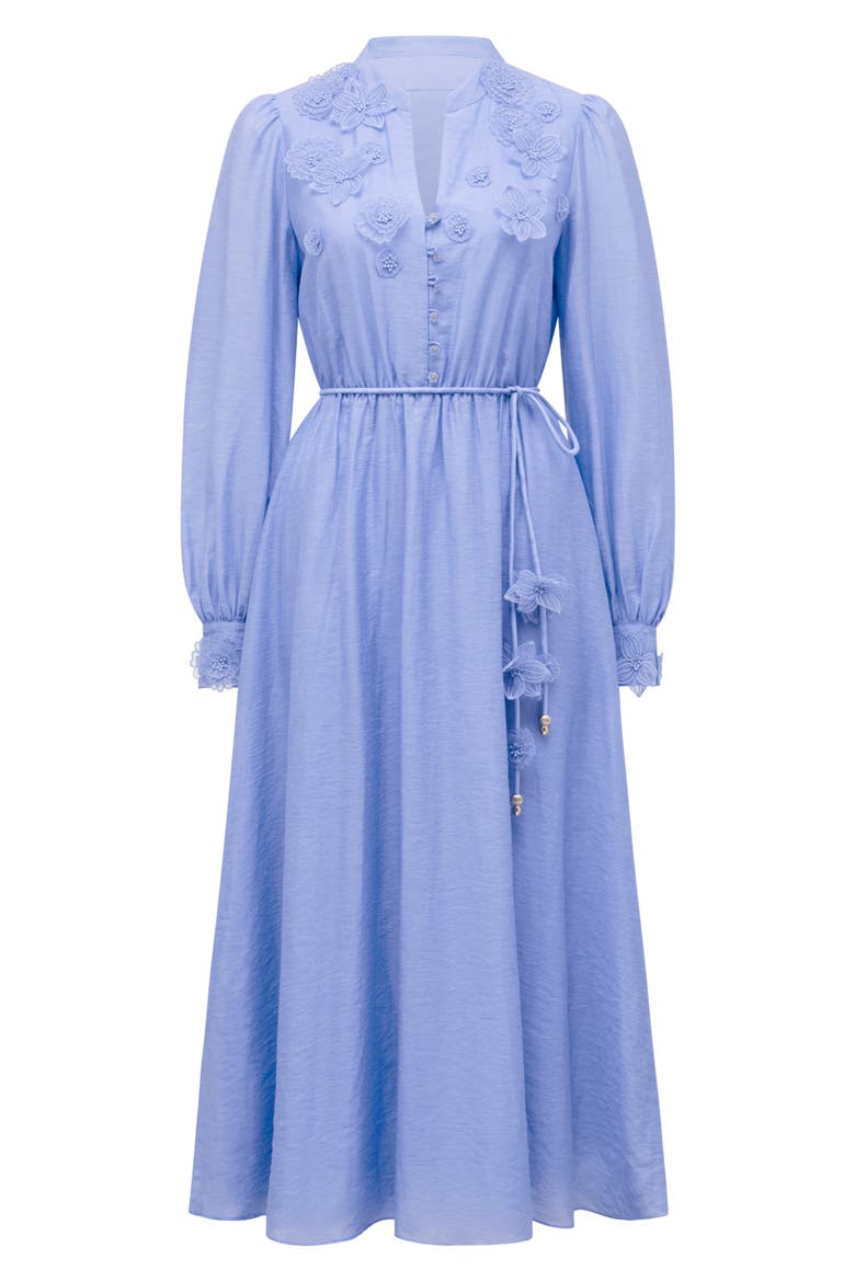 Yasmin Floral Appliqué Long Sleeve Midi Dress, Alternate, color, HYDRANGEA