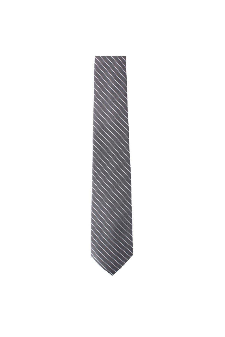 Declan Diagonal Stripe Silk Business Necktie, Alternate, color, Grey with White Stripe