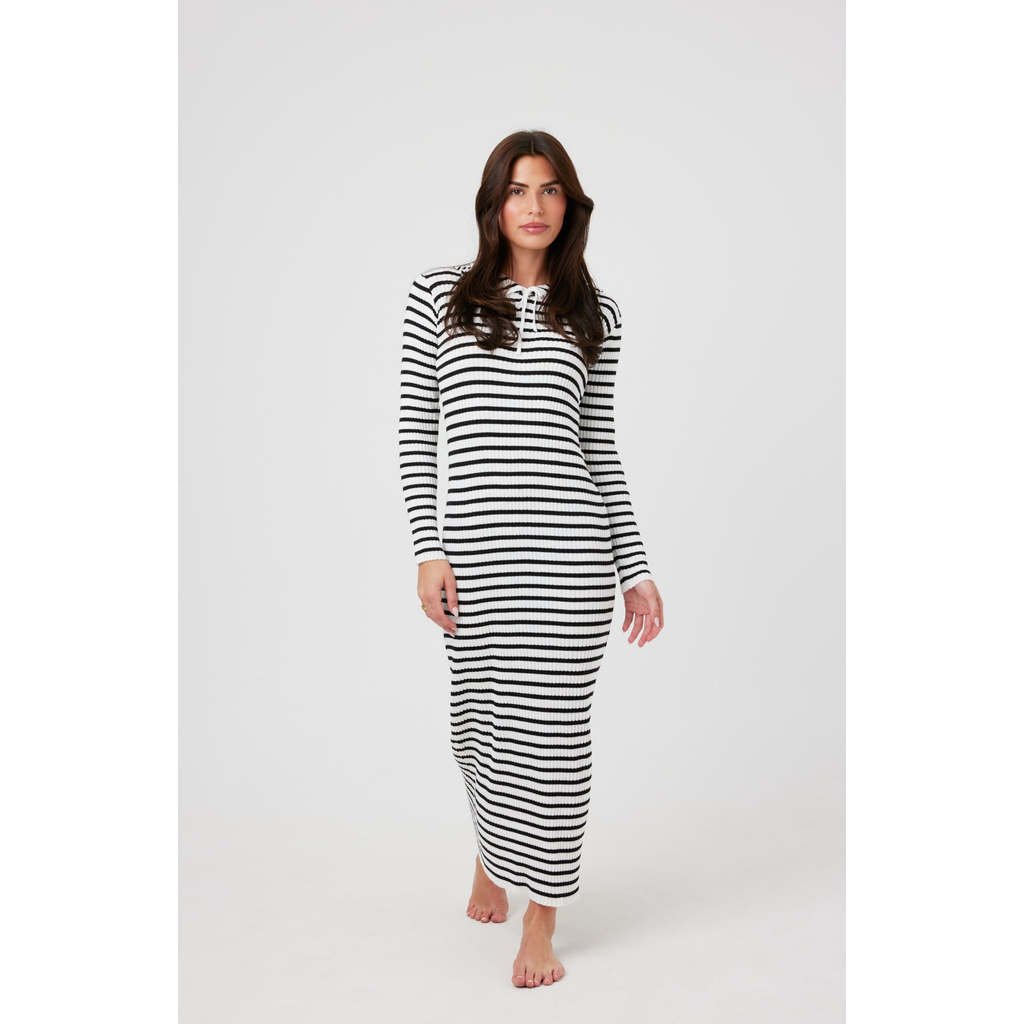 By Tess Collection Callie Dress In Dark Blue Stripe