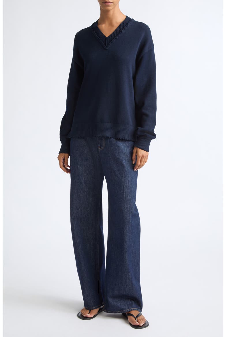 Cotton V-Neck Sweater, Alternate, color, DARK NAVY