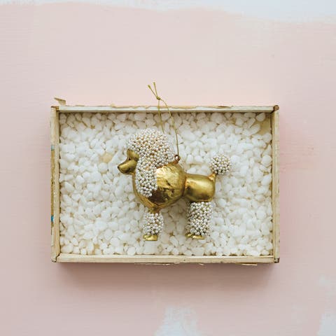 Glass Poodle Ornament with Faux Pearl Collar