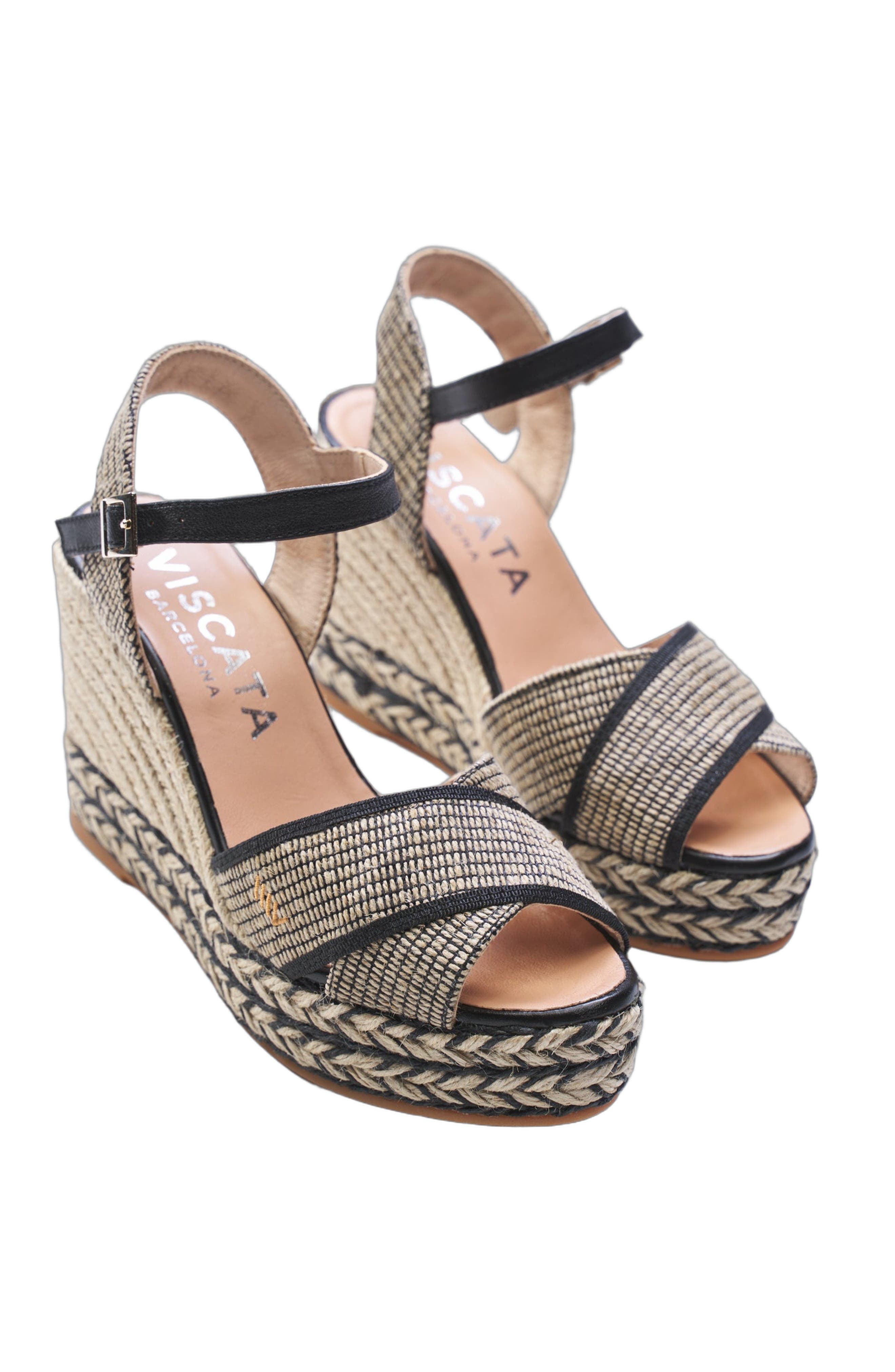 VISCATA Empuria Canvas Espadrille Sandal Wedges, Alternate, color, Black