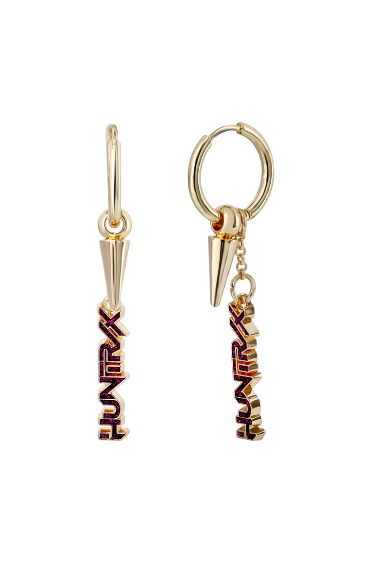 Jewelry Huntrix Hoop Earrings Official License, Gold-Tone Hoops with Drop Huntrix Charm, K-Pop Gifts, Main, color, Gold-Tone