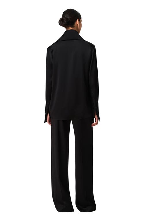 Another Tomorrow Band Collar Blouse With Scarf In Black