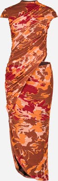 SAEMDI Lyra Printed Draped Mesh Dress
