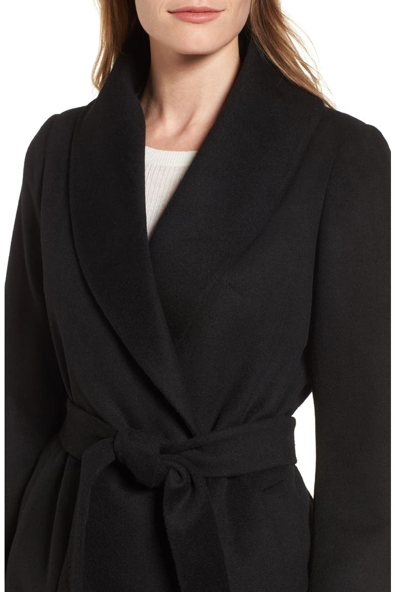 Gabrielle Wool Blend Long Wrap Coat, Alternate, color, BLACK
