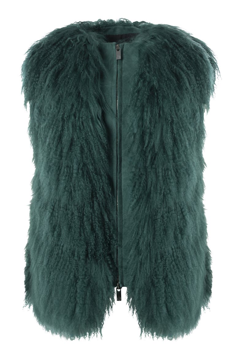 Genuine Shearling Zip Long Vest, Alternate, color, FOREST GREEN